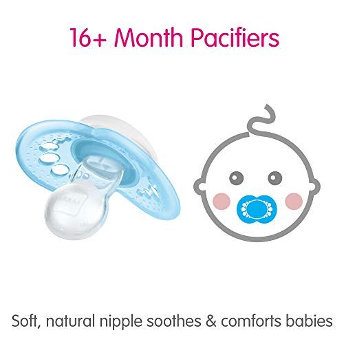  MAM Pacifiers, Baby Pacifier 16+ Months, Best Pacifier for Breastfed Babies, Day & Night Design Collection, Girl, 3Count, Multi