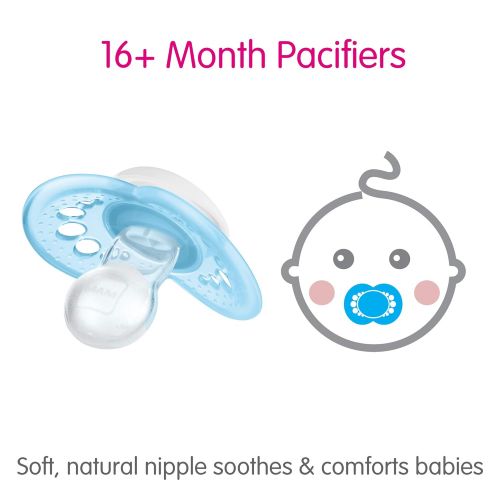  MAM Pacifiers, Baby Pacifier 16+ Months, Best Pacifier for Breastfed Babies, Day & Night Design Collection, Girl, 3Count, Multi