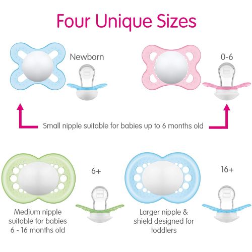  MAM Pacifiers, Baby Pacifier 16+ Months, Best Pacifier for Breastfed Babies, Day & Night Design Collection, Girl, 3Count, Multi