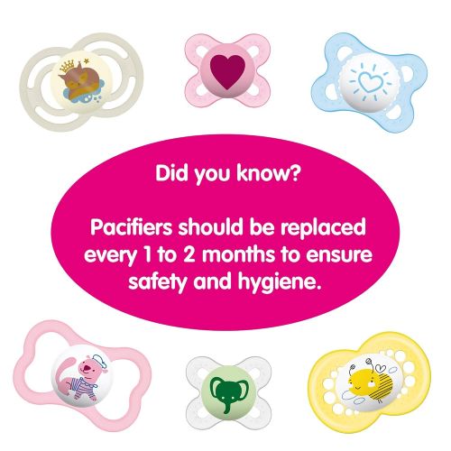  MAM Pacifiers, Baby Pacifier 16+ Months, Best Pacifier for Breastfed Babies, Day & Night Design Collection, Girl, 3Count, Multi