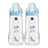 MAM Easy Active Bottle 11 oz (2-Count), Fast Flow Bottles with Silicone Nipples, 4+ Month Baby Essentials, Baby Boy