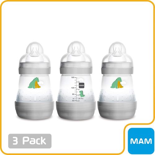  MAM Easy Start Anti-Colic Bottle, 5 oz (3-Count), Newborn Essentials, Slow Flow Bottles with Silicone Nipple, Unisex Baby Bottles, White