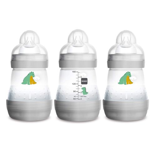  MAM Easy Start Anti-Colic Bottle, 5 oz (3-Count), Newborn Essentials, Slow Flow Bottles with Silicone Nipple, Unisex Baby Bottles, White