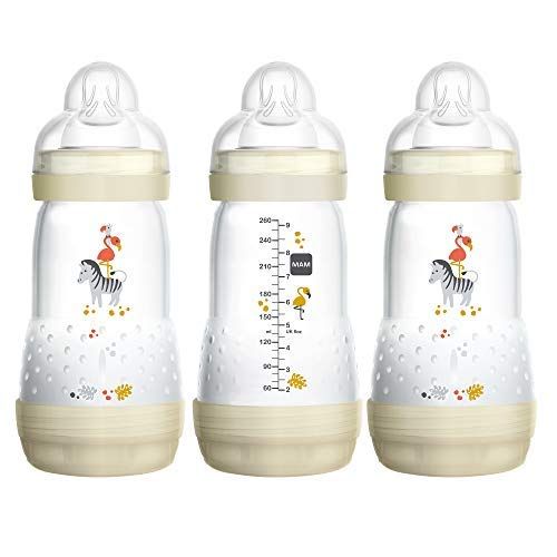 MAM Easy Start Anti-Colic Bottle, 9 oz (3-Count), Baby Essentials, Medium Flow Bottles with Silicone Nipple, Unisex Baby Bottles, White