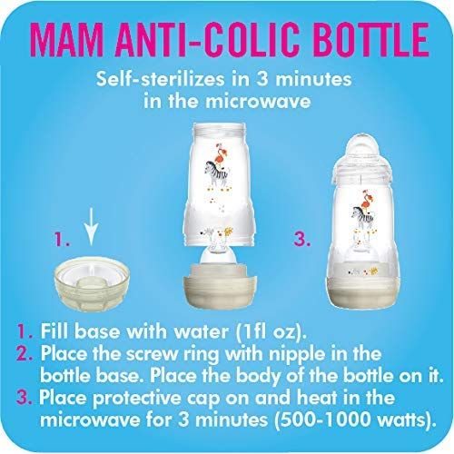  MAM Easy Start Anti-Colic Bottle, 9 oz (3-Count), Baby Essentials, Medium Flow Bottles with Silicone Nipple, Unisex Baby Bottles, White