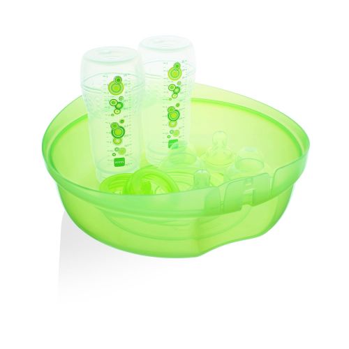  MAM Baby Bottle Sterilizer, Microwave Steam Baby Bottle Sterilizer with MAM 5-Ounce Anti-Colic Baby Bottle and Nipple Tong, 3-Pieces, Green