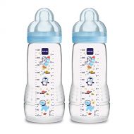 MAM Easy Active Bottle 11 oz (2-Count), Fast Flow Baby Bottles with Silicone Nipples, 4+ Month Baby Essentials, Baby Boy, Designs May Vary