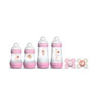 MAM Newborn Essentials Feed & Soothe Set (6-Piece), Easy Start Anti-Colic Baby Bottles, 0-2 Month Pacifier, Baby Shower Gifts for Baby Girl, Pink