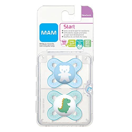  MAM Pacifiers, Newborn Pacifier, Best Pacifier for Breastfed Babies, ‘Start’ Design Collection, Boy, 2-Count