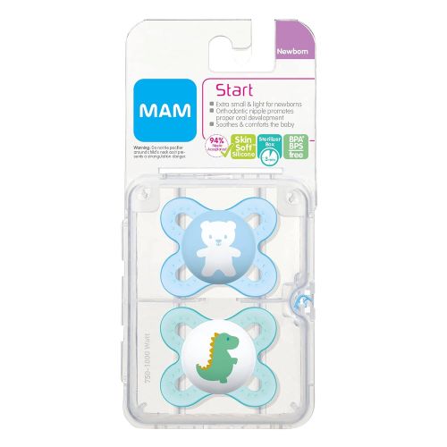  MAM Pacifiers, Newborn Pacifier, Best Pacifier for Breastfed Babies, ‘Start’ Design Collection, Boy, 2-Count