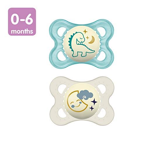  MAM Night Pacifiers 0-6 Months, Best for Breastfed Babies, Glow in the Dark, Baby Boy, 2 Count