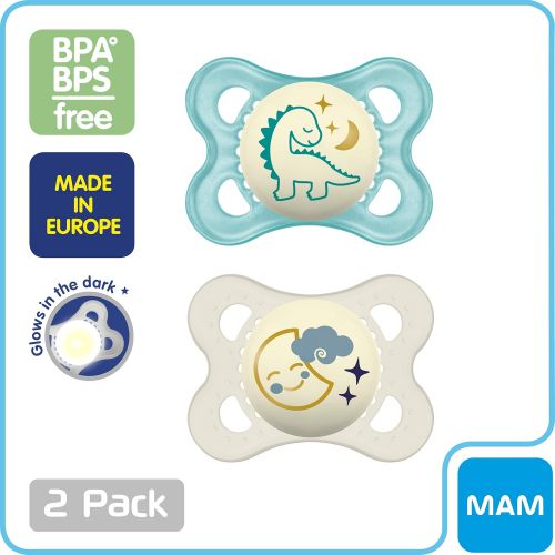  MAM Night Pacifiers 0-6 Months, Best for Breastfed Babies, Glow in the Dark, Baby Boy, 2 Count