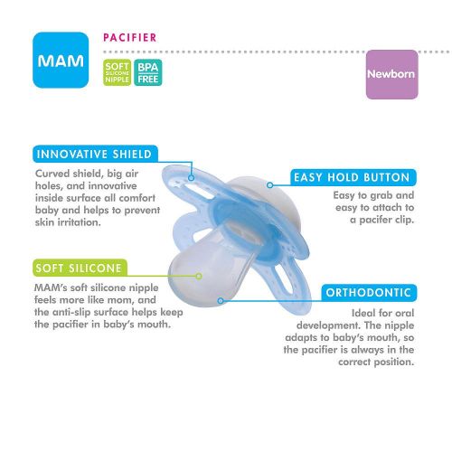  MAM BABY Pacifier, Newborn, Assorted, PK48