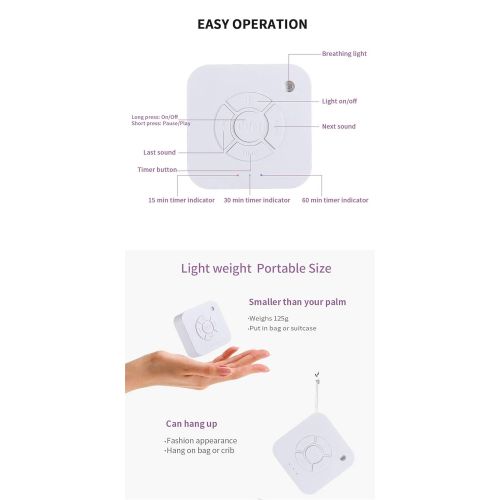  MAMASAM White Noise Machine Sleep Meter Baby White Noise Baby Sleep Machine Pacifier with 9 Soothing Sound Breathing Light Timer