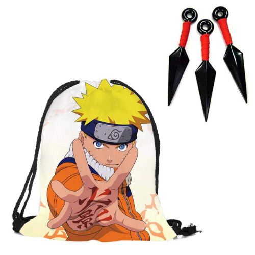  MANAL Naruto Backpack With FREE Rubber Knife Set Japanese Anime Student Cool School Children Bag For Boys Kids Men Book Drawstring B