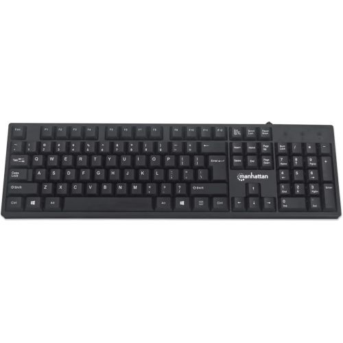  Manhattan Wired Computer Keyboard - Basic Black Keyboard - with 4.5ft USB-A Cable, 104-keys, Foldable Stands - Compatible for Windows, PC, Laptop - 3 Yr Mfg Warranty - 179324