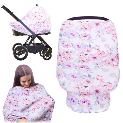  MANLEHOM Breastfeeding Nursing Cover, Stretchy Breathable Infant Car Seat Canopy, Soft Floral Scarf, Multifunction Cover Good for Decorating Shopping Cart High Chair, Nice Baby Sho