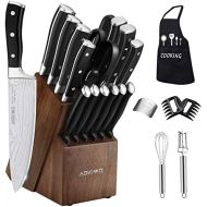 [아마존베스트]MAO MAO JEWELRY Knife Set, 22 Pieces Kitchen Knife Set with Block Wooden, Germany High Carbon Stainless Steel Professional Chef Knife Block Set, Ultra Sharp, Forged, Full-Tang (Black)