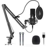 USB Microphone, MAONO 192KHZ/24Bit Plug & Play PC Computer Podcast Condenser Cardioid Metal Mic Kit with Professional Sound Chipset for Recording, Gaming, Singing, YouTube (AU-A04)