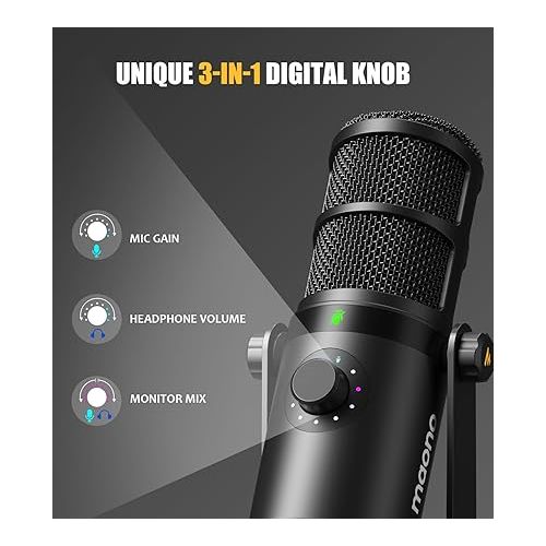  MAONO Dynamic Microphone, USB/XLR Podcast PC Microphone with Software, EQ,Tap-to-Mute, Headphone Jack, Gain Knob & Volume Control, Studio Mic for Broadcast, Recording, Streaming & Gaming (PD400X)