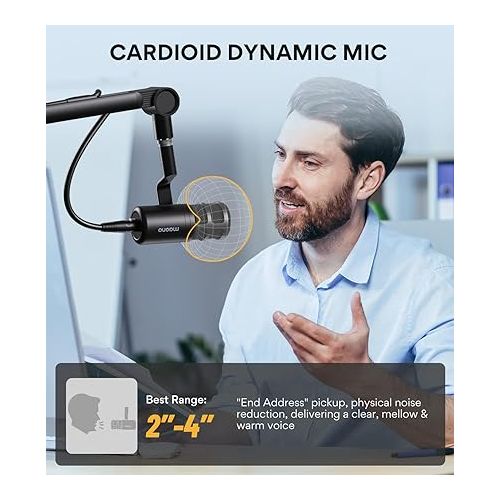  MAONO XLR Podcast Microphone, Cardioid Studio Dynamic Mic for Vocal Recording, Streaming, Voice-Over, Voice Isolation Technology, Metal Mic, Works for Audio Interface, Mixer, Sound Card-PD100