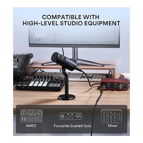  MAONO XLR Podcast Microphone, Cardioid Studio Dynamic Mic for Vocal Recording, Streaming, Voice-Over, Voice Isolation Technology, Metal Mic, Works for Audio Interface, Mixer, Sound Card-PD100