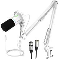 MAONO XLR/USB Dynamic Microphone and 20FT XLR Mic Cable Kit, RGB Podcast Mic with Software, Mute, Gain Knob, Volume Control, Boom Arm for Streaming, Gaming, Voice-Over, Recording-PD200XS White