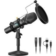 MAONO USB/XLR Podcast Dynamic Microphone, Studio Mic Kit with Volume Control, Shock Mount, Pop Filter, Ideal for Vocal, Instruments Recording, Voice Over, Live Streaming (HD300T)