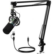 MAONO XLR/USB Dynamic Microphone Kit, RGB Podcast Mic with Software, Mute, Gain Knob, Volume Control, Boom Arm for Streaming, Gaming, Voice-Over, Recording-PD200XS Black