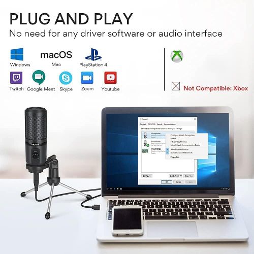  USB Gaming Microphone, MAONO PC Computer Condenser Mic with Gain for Recording, Podcasting, Streaming, YouTube, Twitch, Skype, Compatible with PS5 PS4 Mac Laptop Desktop (PM461TR)