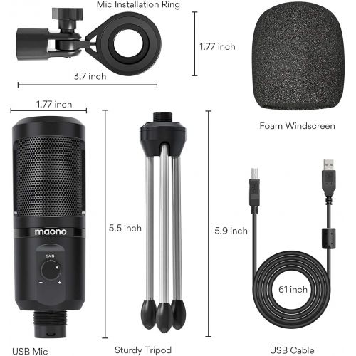  USB Gaming Microphone, MAONO PC Computer Condenser Mic with Gain for Recording, Podcasting, Streaming, YouTube, Twitch, Skype, Compatible with PS5 PS4 Mac Laptop Desktop (PM461TR)