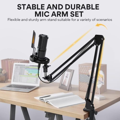  USB Podcast Microphone, All in one Kit with Gain Knob Pop Filter Arm Stand, MAONO Professional Condenser Computer Mic for Gaming, Recording, Streaming, Voice Over, YouTube, Twitch,