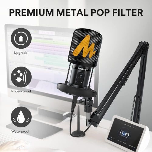  USB Podcast Microphone, All in one Kit with Gain Knob Pop Filter Arm Stand, MAONO Professional Condenser Computer Mic for Gaming, Recording, Streaming, Voice Over, YouTube, Twitch,