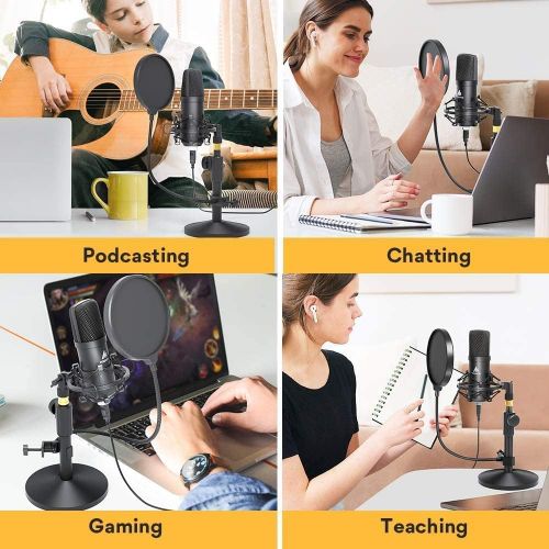  USB Microphone Kit 192KHZ/24BIT MAONO AU-A04TC PC Condenser Podcast Streaming Cardioid Mic Plug & Play for Computer, YouTube, Gaming, Recording