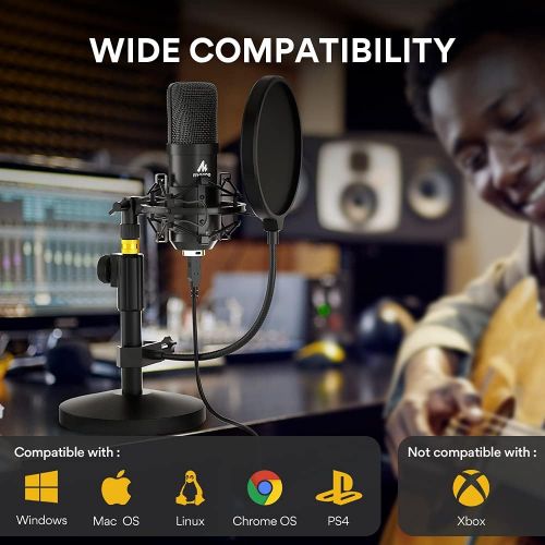  USB Microphone Kit 192KHZ/24BIT MAONO AU-A04T PC Condenser Podcast Streaming Cardioid Mic Plug & Play for Computer, YouTube, Gaming Recording