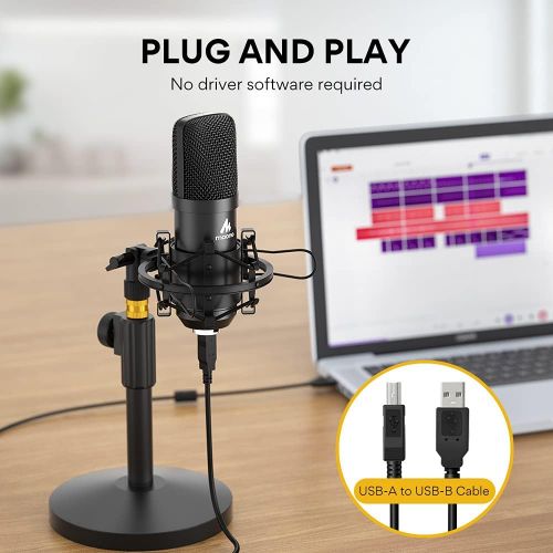  USB Microphone Kit 192KHZ/24BIT MAONO AU-A04T PC Condenser Podcast Streaming Cardioid Mic Plug & Play for Computer, YouTube, Gaming Recording