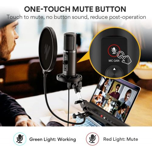  USB Microphone Zero Latency Monitoring MAONO AU-PM422 192KHZ/24BIT Professional Cardioid Condenser Mic with Touch Mute Button and Mic Gain Knob for Recording, Podcasting, Gaming, Y