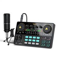 Audio Interface with DJ Mixer and Sound Card, MAONO Maonocaster Lite Portable ALL-IN-ONE Podcast Production Studio with 3.5mm Microphone for Live Streaming, PC, Recording, and Gami