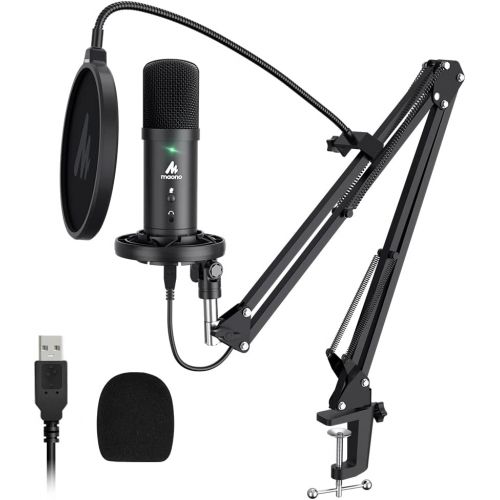  USB Microphone 192KHz/24Bit Zero Latency Monitoring MAONO AU-PM401 USB Computer Condenser Cardioid Mic with Mute Button for Podcasting, Gaming, YouTube, Streaming, Recording Music