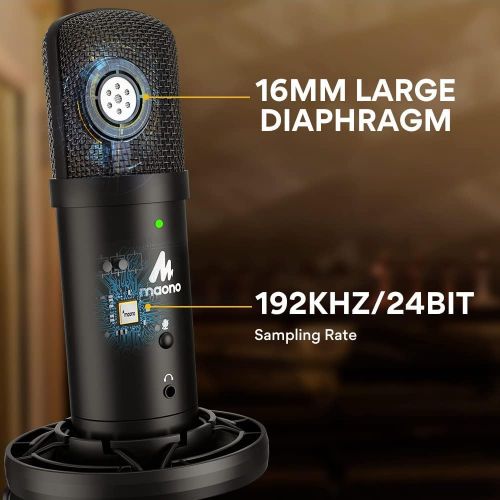  USB Microphone 192KHz/24Bit Zero Latency Monitoring MAONO AU-PM401 USB Computer Condenser Cardioid Mic with Mute Button for Podcasting, Gaming, YouTube, Streaming, Recording Music