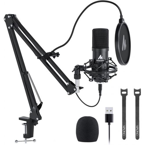  USB Microphone, MAONO 192KHZ/24Bit Plug & Play PC Computer Podcast Condenser Cardioid Metal Mic Kit with Professional Sound Chipset for Recording, Gaming, Singing, YouTube (AU-A04)