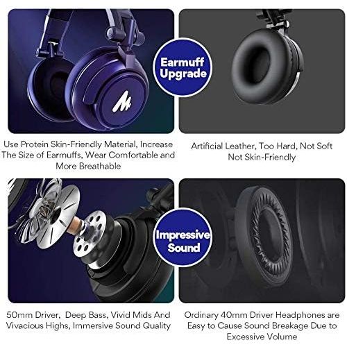  50MM Drivers Studio Headphones MAONO AU-MH601 Over Ear Stereo Monitor Closed Back Headphones for Music, DJ, Podcast (Black)