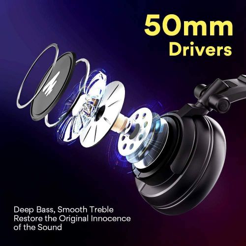  50MM Drivers Studio Headphones MAONO AU-MH601 Over Ear Stereo Monitor Closed Back Headphones for Music, DJ, Podcast (Black)