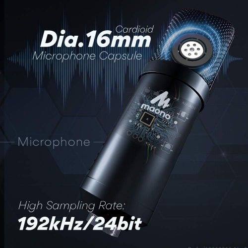  Microphone with Studio Headphone Set 192kHz/24bit MAONO Vocal Condenser Cardioid Podcast Mic Compatible with Mac and Windows, YouTube, Gaming, Live Streaming, Voice-Over (AU-A04H)