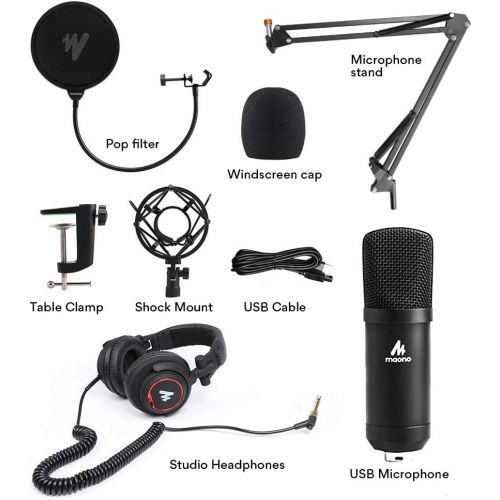  Microphone with Studio Headphone Set 192kHz/24bit MAONO Vocal Condenser Cardioid Podcast Mic Compatible with Mac and Windows, YouTube, Gaming, Live Streaming, Voice-Over (AU-A04H)