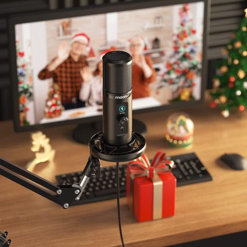  USB Microphone with Zero Latency Monitoring MAONO AU-PM422 192KHZ/24BIT Professional Cardioid Condenser Mic with Touch Mute Button and Mic Gain Knob for Recording, Podcasting, Gami