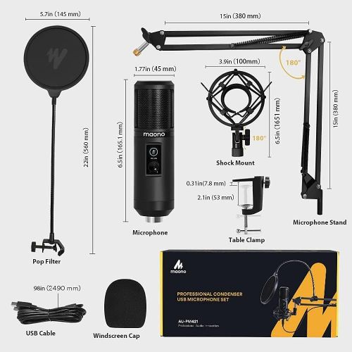  [아마존베스트]USB Microphone with One-Touch Mute and Mic Gain Knob MAONO AU-PM421 Professional Cardioid Condenser Podcast Mic for Online Teaching, Meeting, Livestreaming, Gaming, Broadcasting