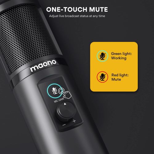  [아마존베스트]USB Microphone with One-Touch Mute and Mic Gain Knob MAONO AU-PM421 Professional Cardioid Condenser Podcast Mic for Online Teaching, Meeting, Livestreaming, Gaming, Broadcasting