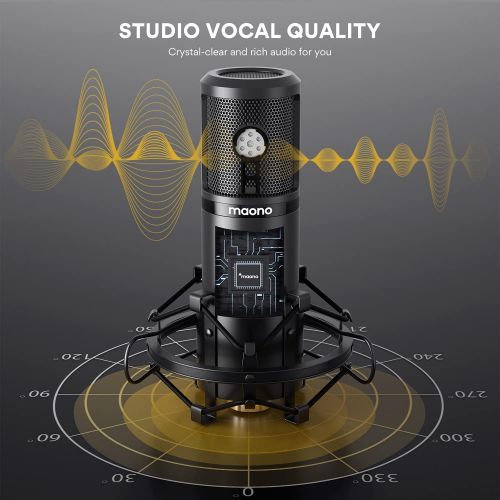  [아마존베스트]USB Microphone with One-Touch Mute and Mic Gain Knob MAONO AU-PM421 Professional Cardioid Condenser Podcast Mic for Online Teaching, Meeting, Livestreaming, Gaming, Broadcasting