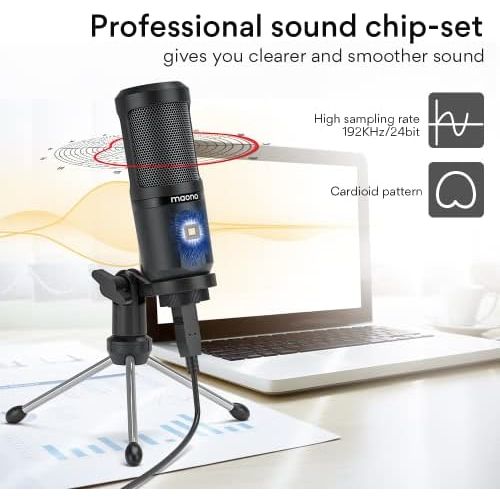  [아마존베스트]USB Podcast Microphone with Mic Gain MAONO Cardioid Condenser PC Computer Microphone for Recording, Gaming, Streaming, Voice Over, YouTube, Twitch, Skype, Compatible with Mac Lapto